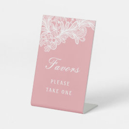 Weiße Spitzen auf rosa Favoriten Sockelschild