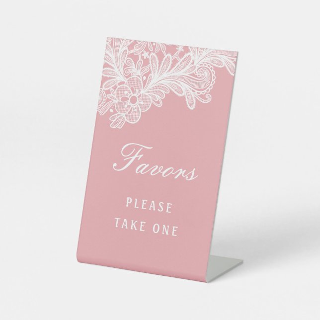 Weiße Spitzen auf rosa Favoriten Sockelschild (Vorderseite)