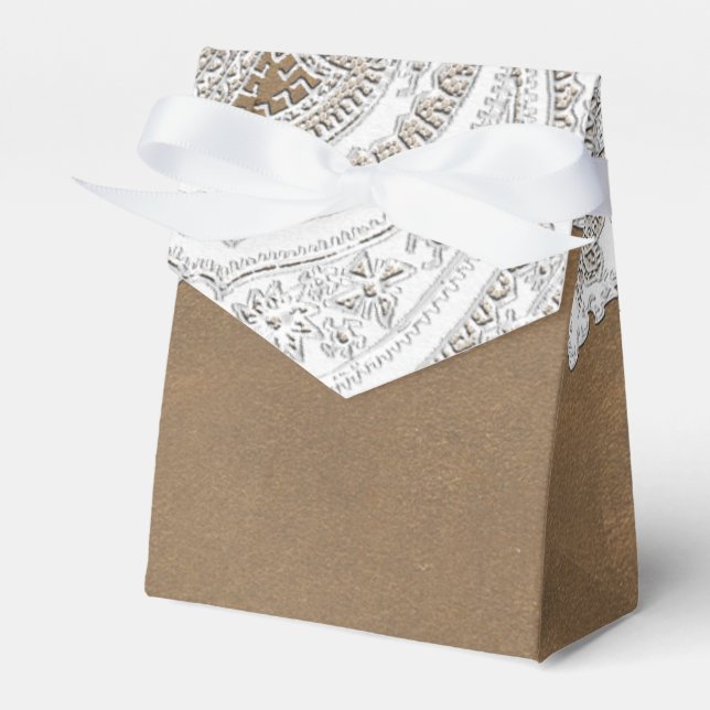 Weiße Spitzen & Braun Rustikaler Chic Elegante Hoc Geschenkschachtel (Vorderseite)