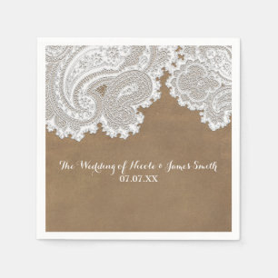 Weiße Spitzen & Braun Rustikaler Chic Elegante Hoc Serviette