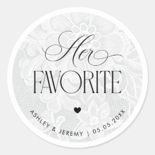 Weiße Spitzen Hochzeit Favor Stickers 'Her Favorit