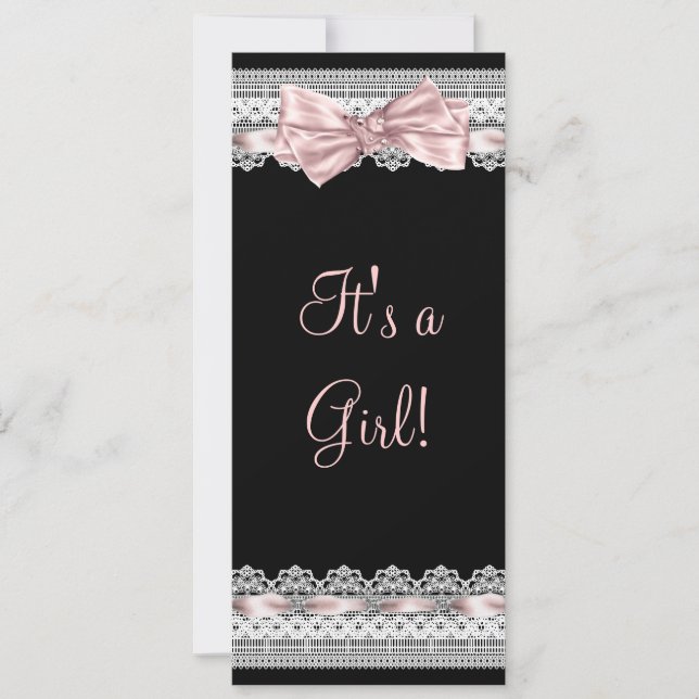 Weiße Spitzen Rosa Ribbon Rosa und Schwarze Babydu Einladung (Vorderseite)