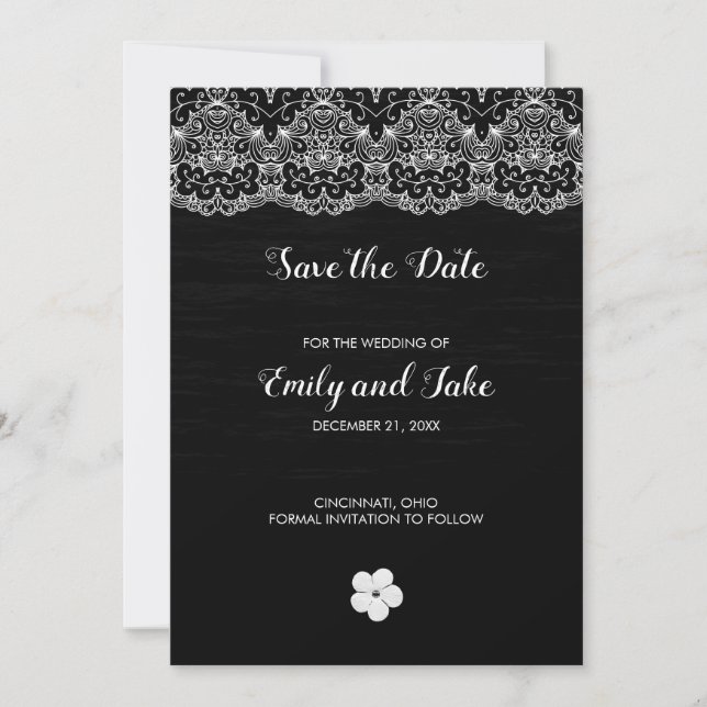Weiße Spitzen und Blume Save The Date (Vorderseite)