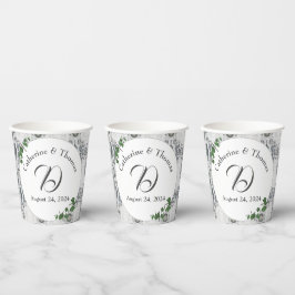 Weiße Spitzen- und Rose-Blätter Pappbecher