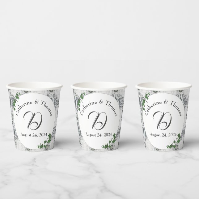 Weiße Spitzen- und Rose-Blätter Pappbecher (Multi)