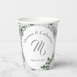 Weiße Spitzen- und Rose-Blätter Pappbecher