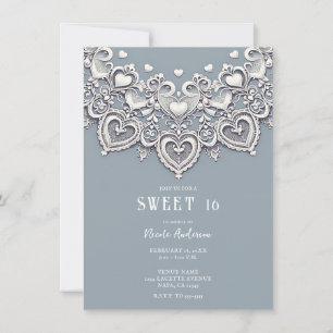 Weiße Spitzenherzen Romantischer Charme Sweet 16 Einladung