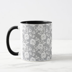 Weiße Spitzenmuster auf grauem Hintergrund Tasse