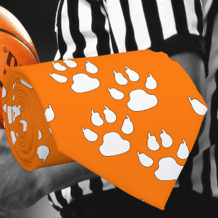 Weiße Sportmaskot CLAW Paw auf Orange Krawatte