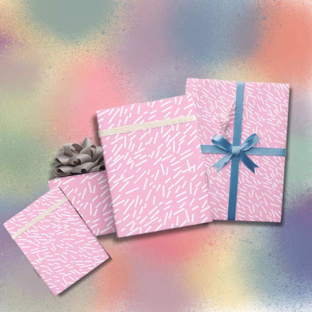 Weiße Sprinklen im rosa Hintergrund Geschenkpapier (Pink & white sprinkles Wrapping paper. ideal for birthdays, baby showers etc. Multilingual project.)