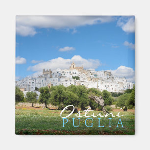 Weiße Stadt Ostuni, Puglia-Textmagnet Magnet