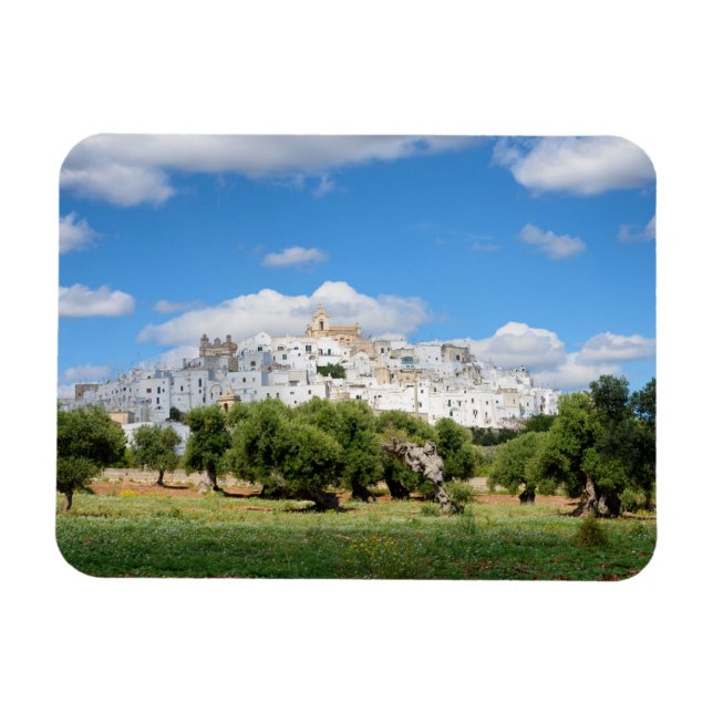 Weiße Stadt Ostuni, rechteckiger Magnet Apuliens (Horizontal)