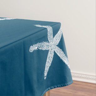 Weiße Starfish Muster Ozeanblau Benutzerdefiniert Tischdecke
