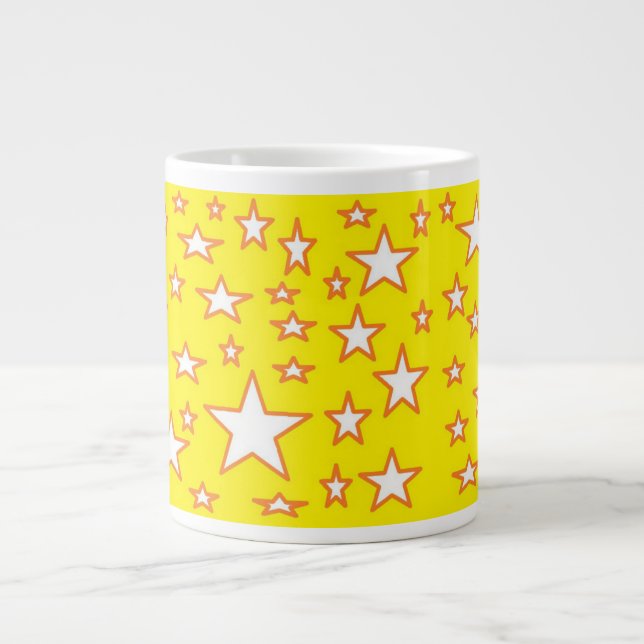 Weiße Sterne auf gelbem Hintergrund Jumbo-Tasse (Vorderseite)