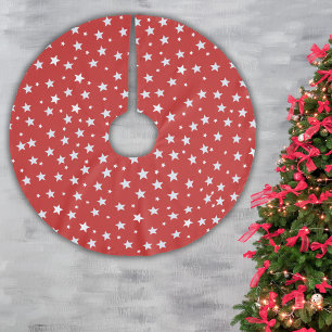 Weiße Sterne auf Rot Polyester Weihnachtsbaumdecke