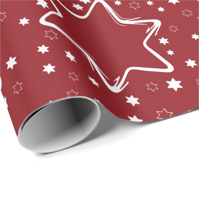 Weiße Sterne auf roten Weihnachten Geschenkpapier (Rolleneckpunkt)