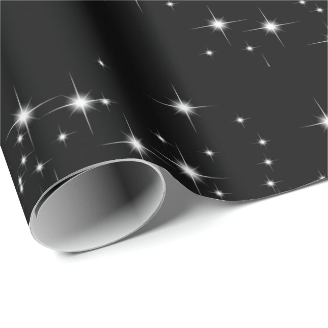 Weiße Sterne auf schwarzem Umschlagpapier Geschenkpapier (Rolleneckpunkt)