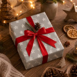 Weiße Sterne auf weichem Grau Geschenkpapier