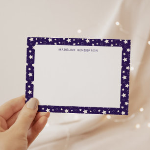 Weiße Sterne Dunkles Lila Monogramm Mitteilungskarte