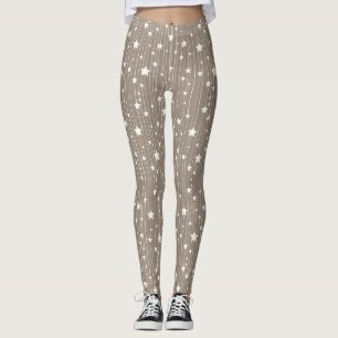 Weiße Sterne in Beige, Punkte und Streifen Weihnac Leggings
