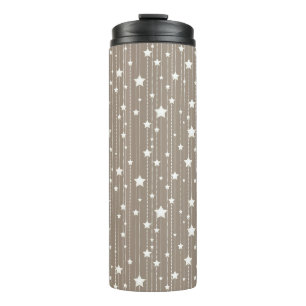 Weiße Sterne in Beige, Punkte und Streifen Weihnac Thermosbecher