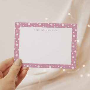 Weiße Sterne Pastellrosa Monogramm Mitteilungskarte