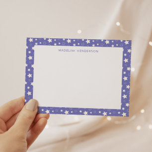 Weiße Sterne Periwinkle Blue Monogram Mitteilungskarte