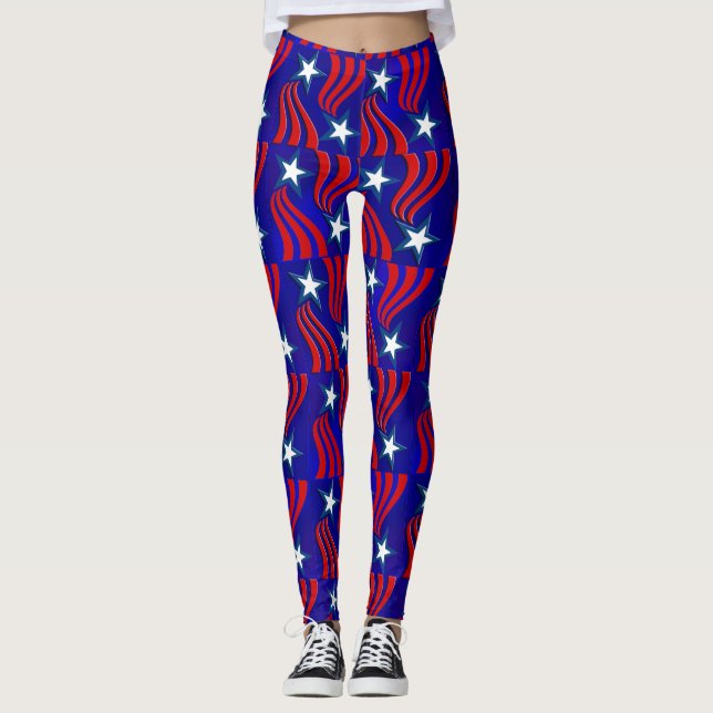 Weiße Sterne, rote Streifen und blaue Hintergrundr Leggings (Vorderseite)