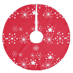 Weiße Sterne über rotem Hintergrund Polyester Weihnachtsbaumdecke