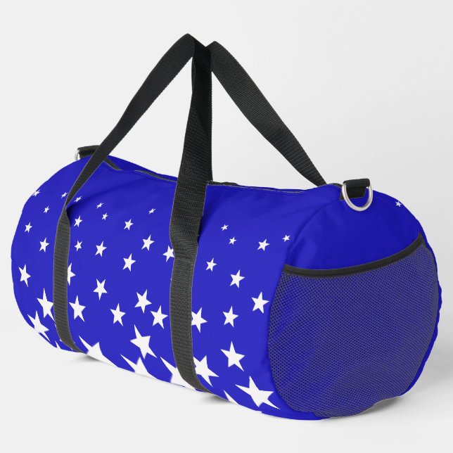 Weiße Sternmuster auf blauem Hintergrund Duffle Bag (Rechte Ecke)