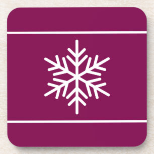 Weiße, stilvolle Schneeflocken auf Burgundy Red Getränkeuntersetzer