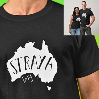 Weiße STRAYA Karte für Australien Tag auf Dunkel T-Shirt