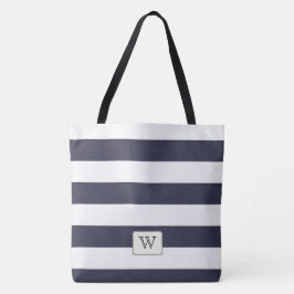 Weiße Streifen auf beliebigem farbigen Monogramm Tasche