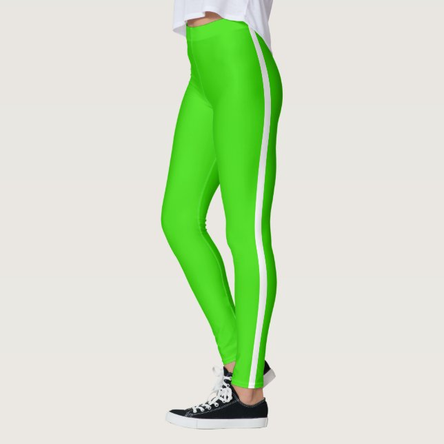 Weiße Streifen Neon Grün Leggings wählen Farbe (Links)