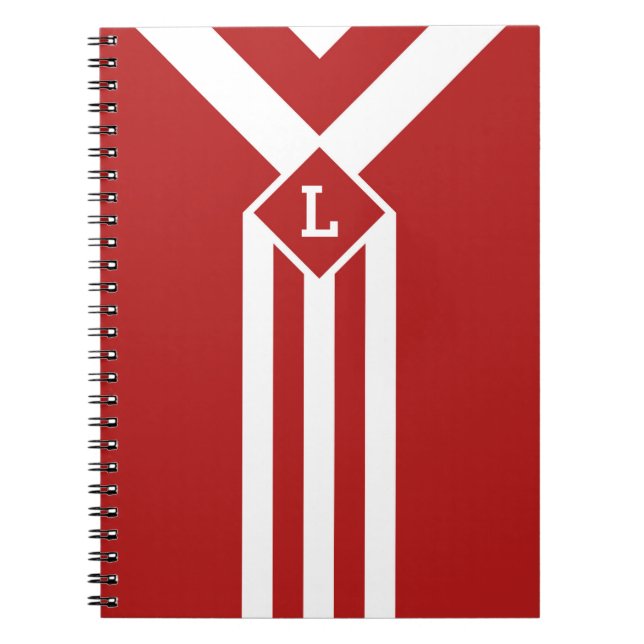 Weiße Streifen und Chevronen auf Rot mit Monogramm Notizblock (Vorderseite)