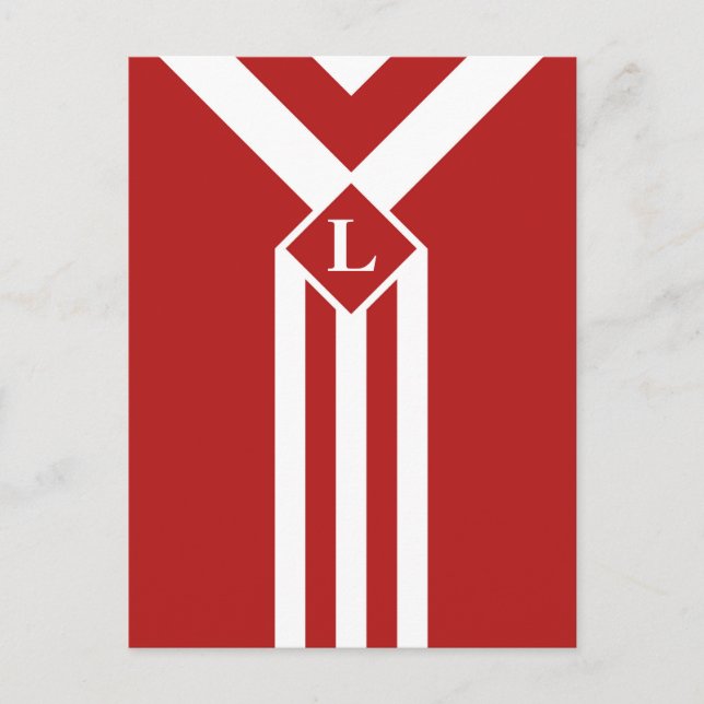 Weiße Streifen und Chevronen auf Rot mit Monogramm Postkarte (Vorderseite)
