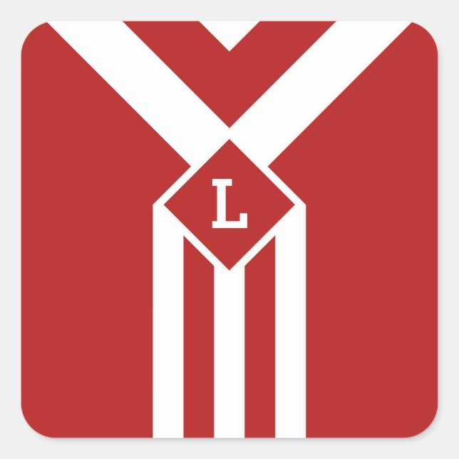 Weiße Streifen und Chevronen auf Rot mit Monogramm Quadratischer Aufkleber (Vorderseite)