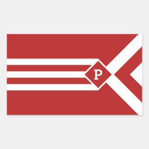 Weiße Streifen und Chevronen auf Rot mit Monogramm Rechteckiger Aufkleber