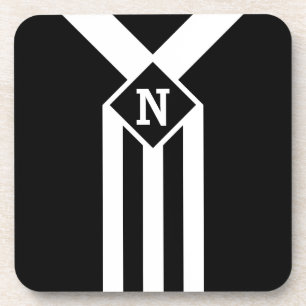 Weiße Streifen und Kronen auf Schwarz mit Monogram Getränkeuntersetzer