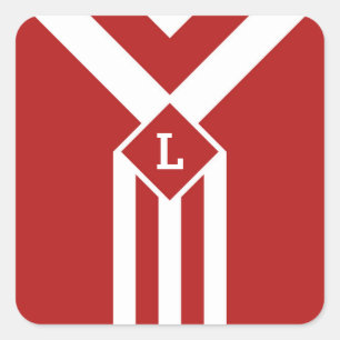 Weiße Streifen und Sparren auf Rot mit Monogramm Quadratischer Aufkleber