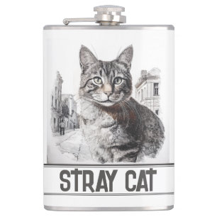 Weiße Streunende Katze Flachmann