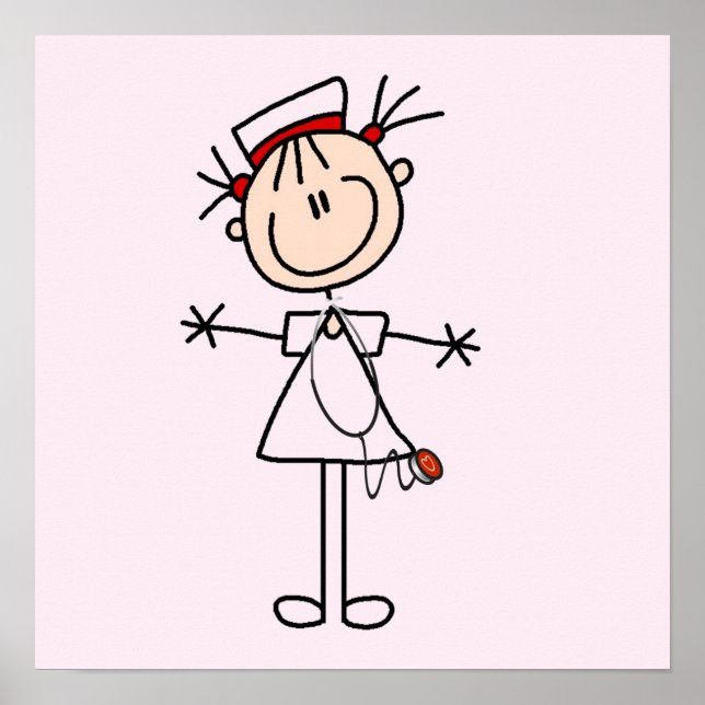 Weiße Strichmännchen Krankenschwester 2 Poster (Vorne)