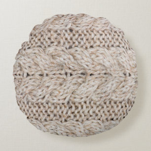 Weiße Strickwoll-Textur Hintergrund. Rundes Kissen