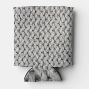 Weiße Strickwollestruktur, nahes Foto. Dosenkühler
