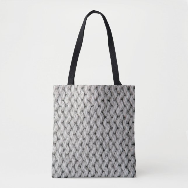 Weiße Strickwollestruktur, nahes Foto. Tasche (Vorderseite)