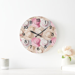 Weiße Strohhüte mit rosa-cremefarbenen Akzenten Große Wanduhr