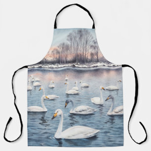 Weiße Stumme schwan auf einem See. Aquarellmalerei Schürze