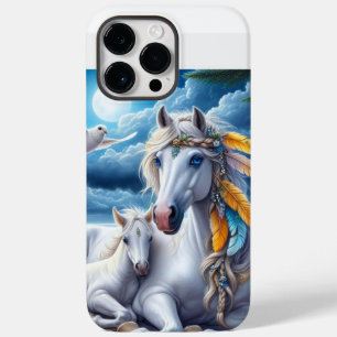 Weiße Stute und Fohlen unter dem Mond Case-Mate iPhone 14 Pro Max Hülle