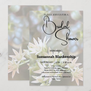 Weiße Sukkulenten-Blumen-Hintergrund-Junggesellinn Einladung