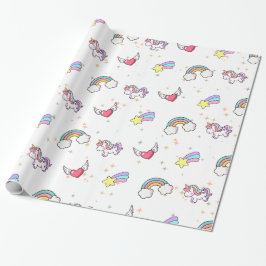 Weiße süße Regenbogen-Einhorn-Stern-Magie Geschenkpapier